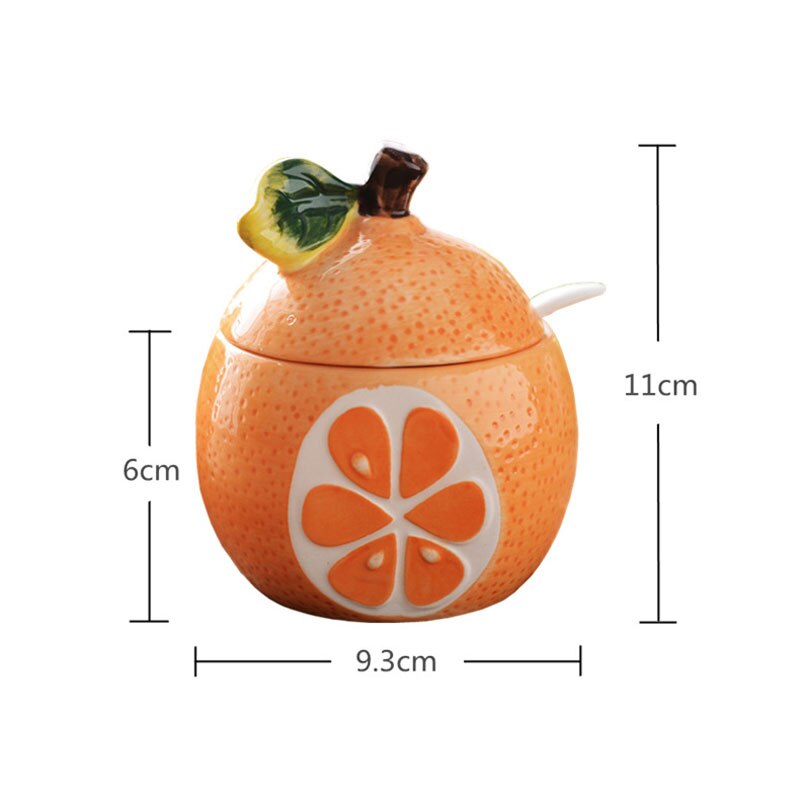 Cute Fruit Pomegranate Shape Condiment Bottle Ceramic Seasoning Bottle Jar with Cover Spoon Flavouring Container