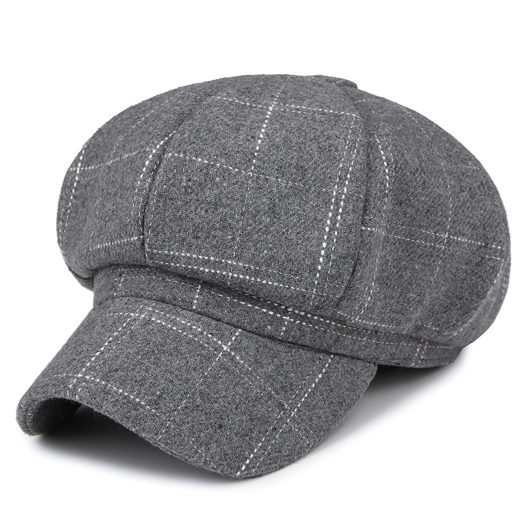 Sombrero Octagonal de tela escocesa para mujer gorra de béisbol de Vintage de invierno sombreros de ala de algodón Casual Boina otoño para mujer tapas