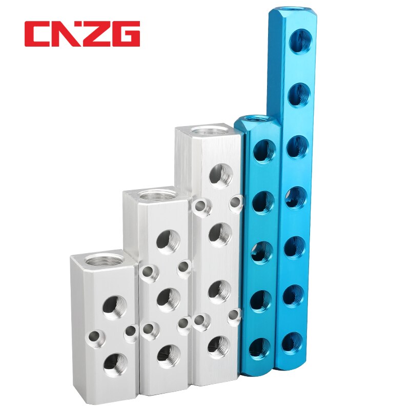 Distribuidor de colector de aire de 1/4 &quot;PT, puerto de rosca 2, 3, 4, 5, 6, 7, 8, 9 vías, conector rápido neumático, divisor de bloque de aluminio de manguera