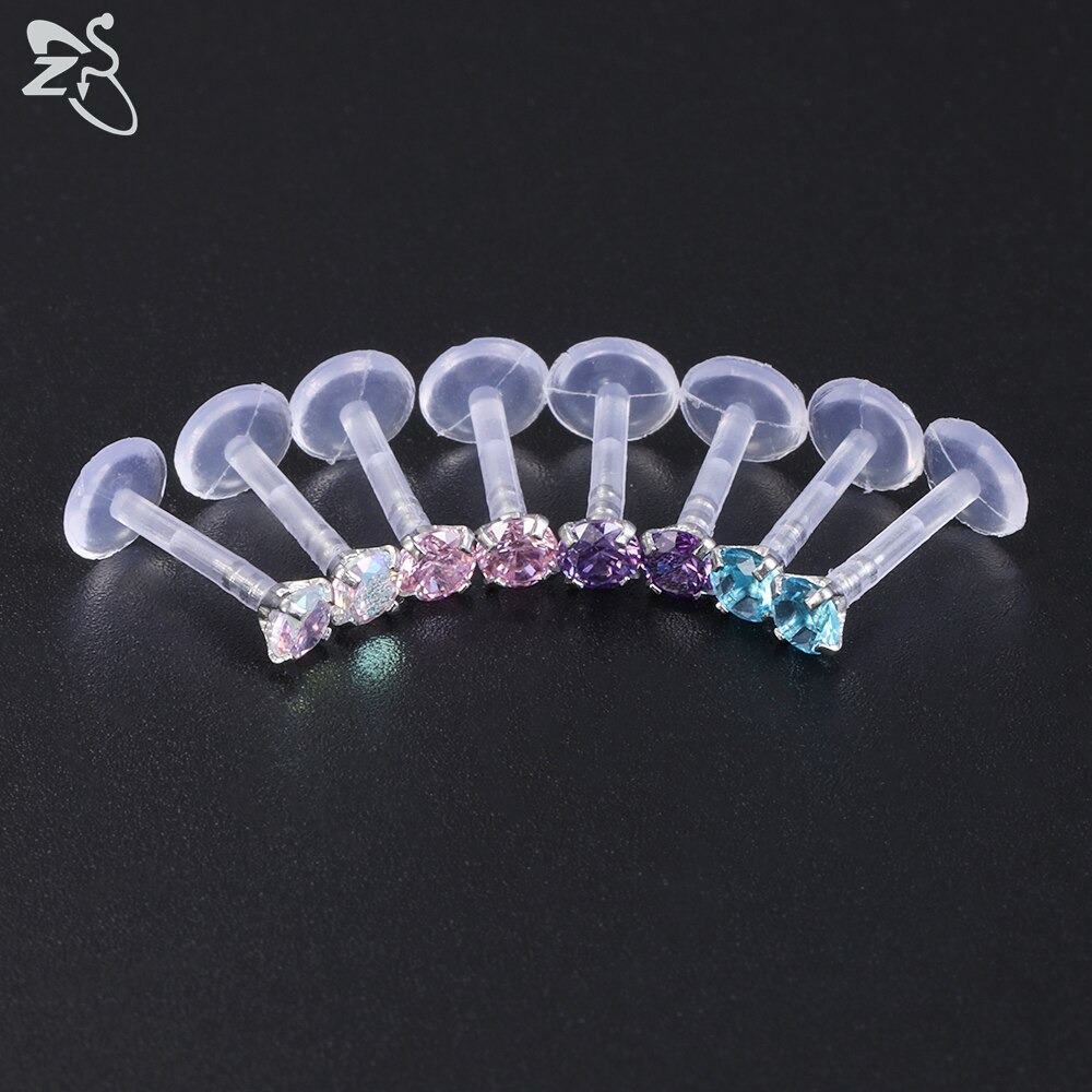 ZS 10-12 Teile/los 16G Klar Bioflex CZ Kristall Labret Monroe Lippen Ring einstellen Ohr Wendel Tragus Knorpel ohrring Zucht durchbohren Schmuck