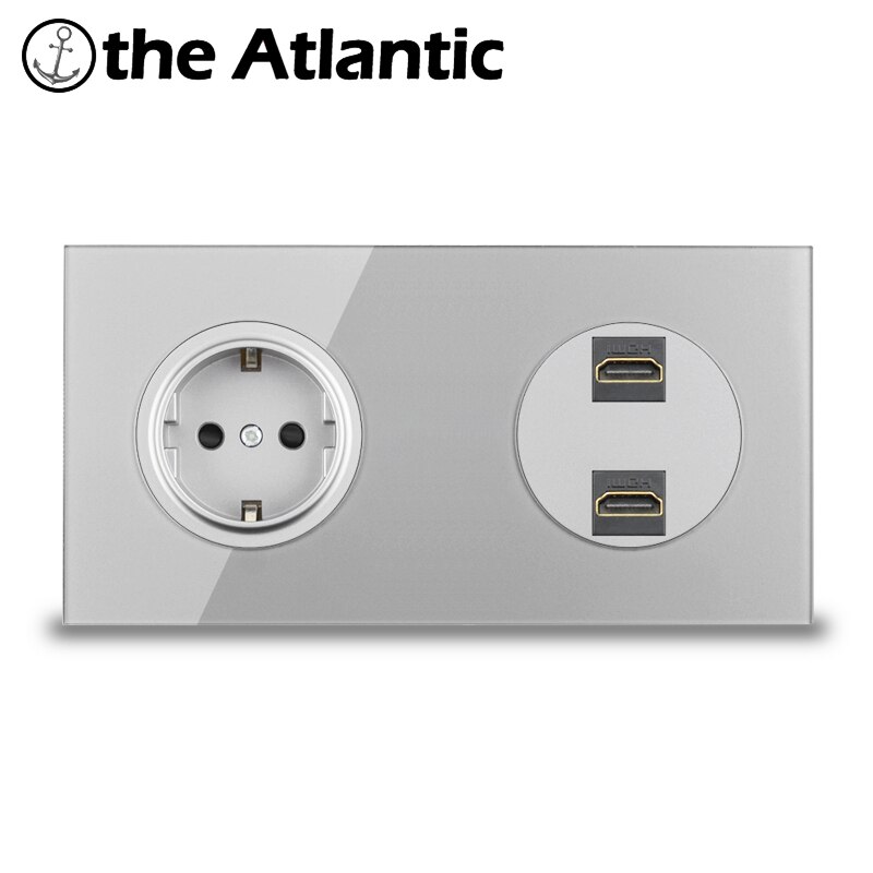 Eu eluttag med hdmi usb 3.0 data jack dataöverföringsport vägguttag för dator tv tv uttag silvergrått glas