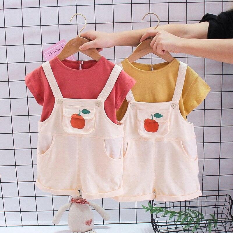 Baby Boy Girl Clothes set Summer Fashion Kids abiti a maniche corte T-shirt + bretelle Shorts 2 pezzi Cute Toddler Clothing Suit