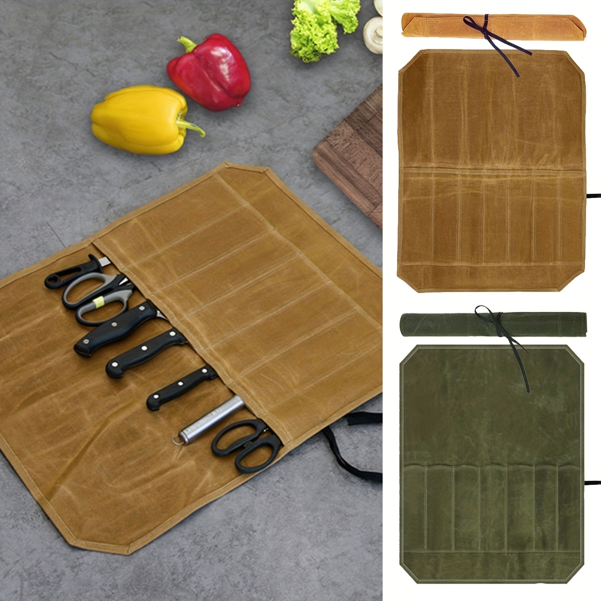Messenhoesjes Organizer-Duurzame Gewaxte Canvas Constructie, Koksmes Roltas, Draagbare Koksmessen Met 7 Sleuven