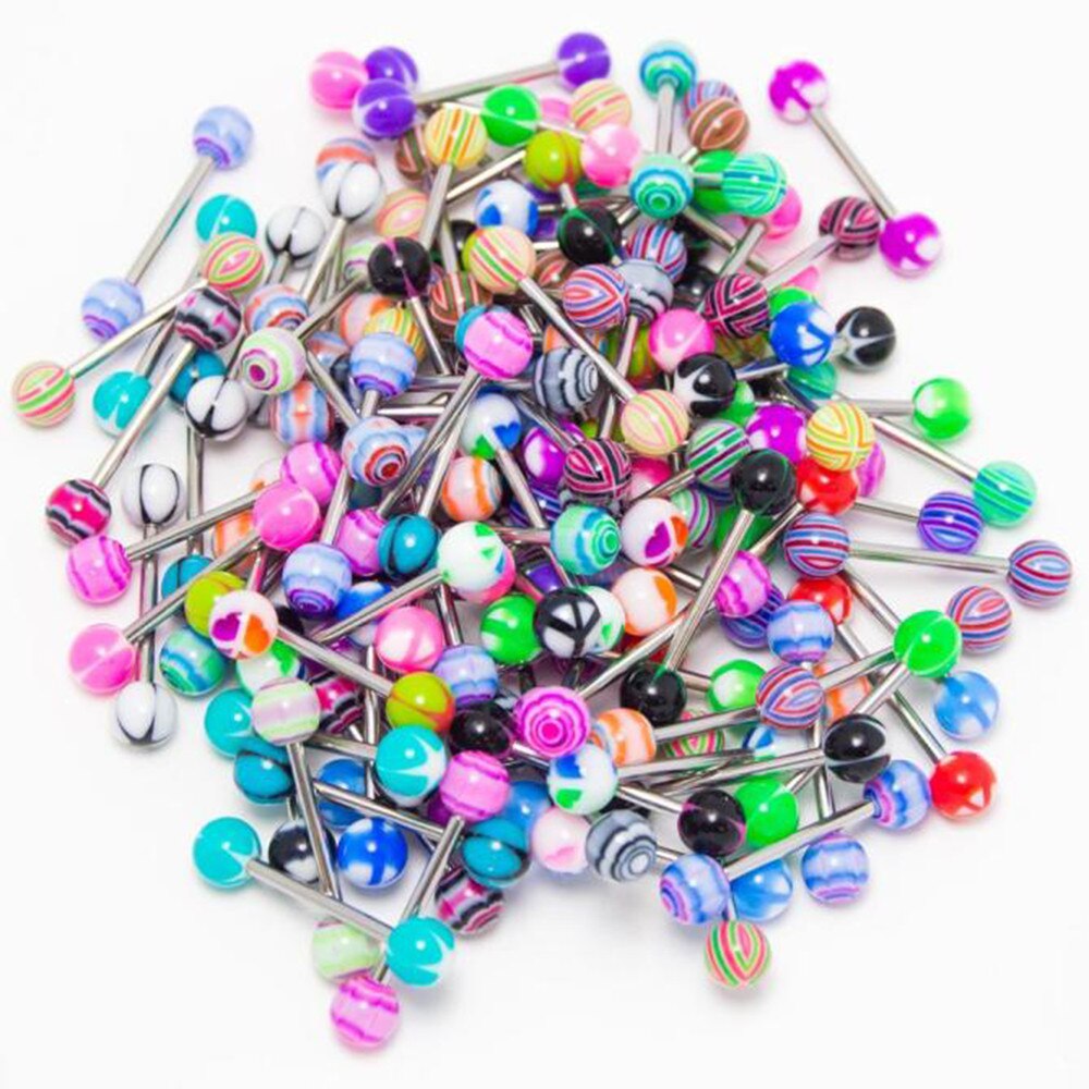 #5001 50 pièces coloré en acier inoxydable balle Barbell langue anneaux barres Piercing cosmétique piercing anneau nouvelles offres spéciales