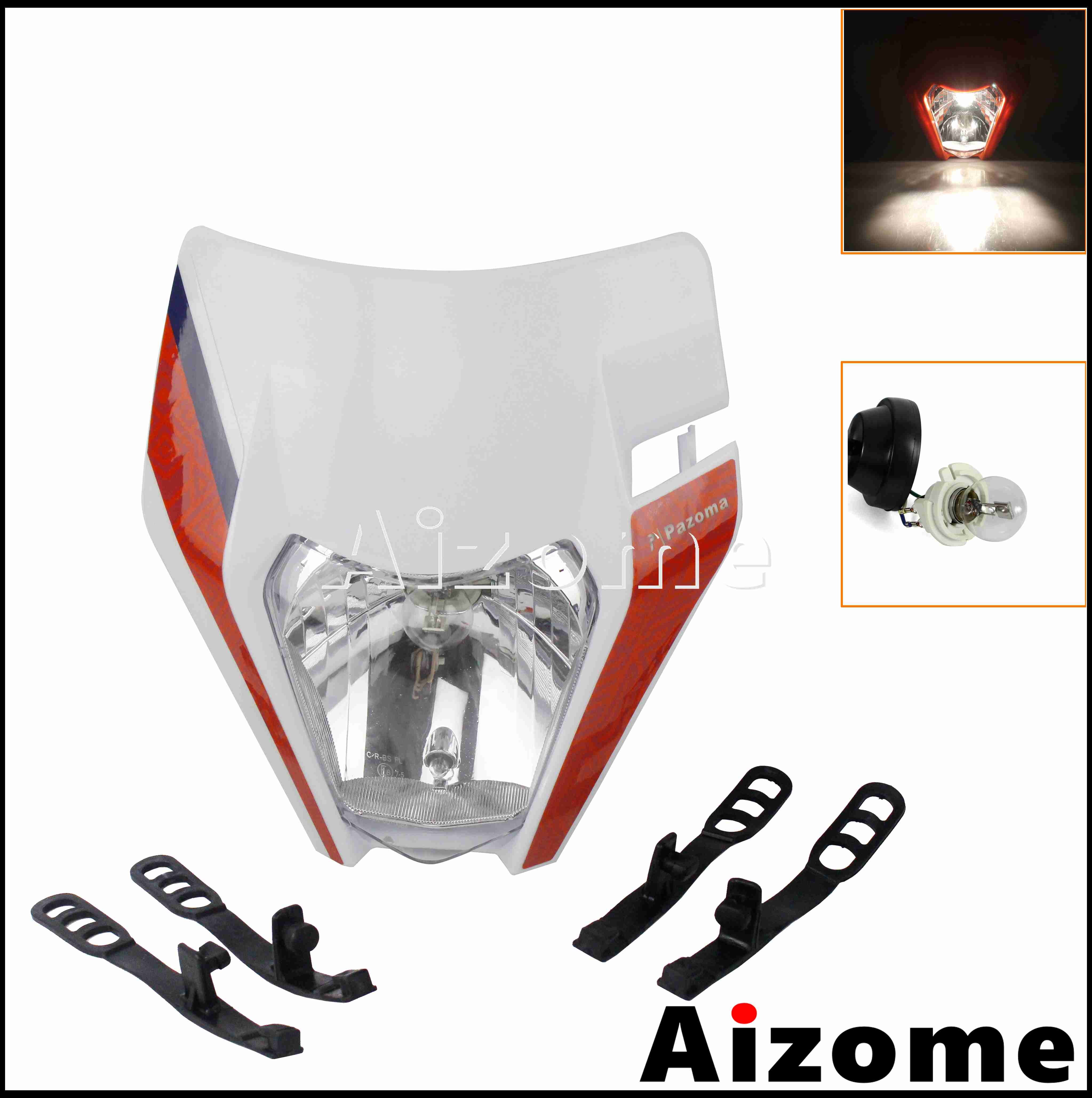 Feu avant Orange à LED E8, éclairage d'endurance pour Honda, Suzuki, Yamaha EXC, SX, XCW, CRF, XR, WR, Six jours: white 323 bulb