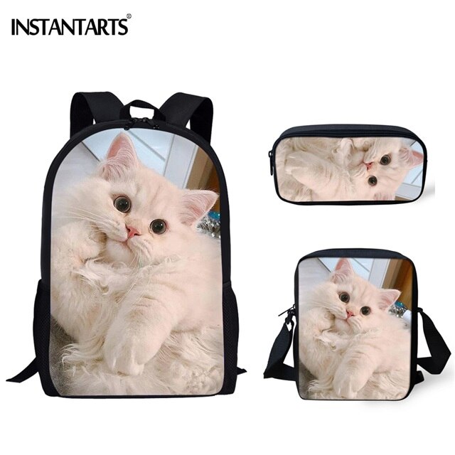 Instantarts kat humor 3d tryk børn skoletasker drenge piger studerende rygsæk lynlås stor taske crossbody taske blyant taske sæt: Hmc 387 cek