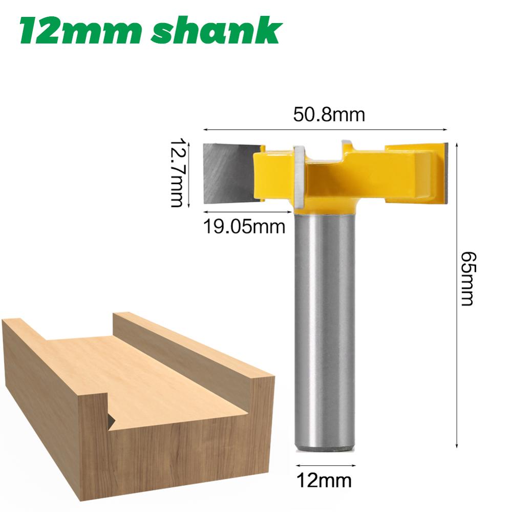 1pc 1/2"12mm Shank 4 Edge T Type Slotting Cutter Woodworking Tool Router Bits For Wood Industrial Grade Milling Cutter Slotting: 12mm shank