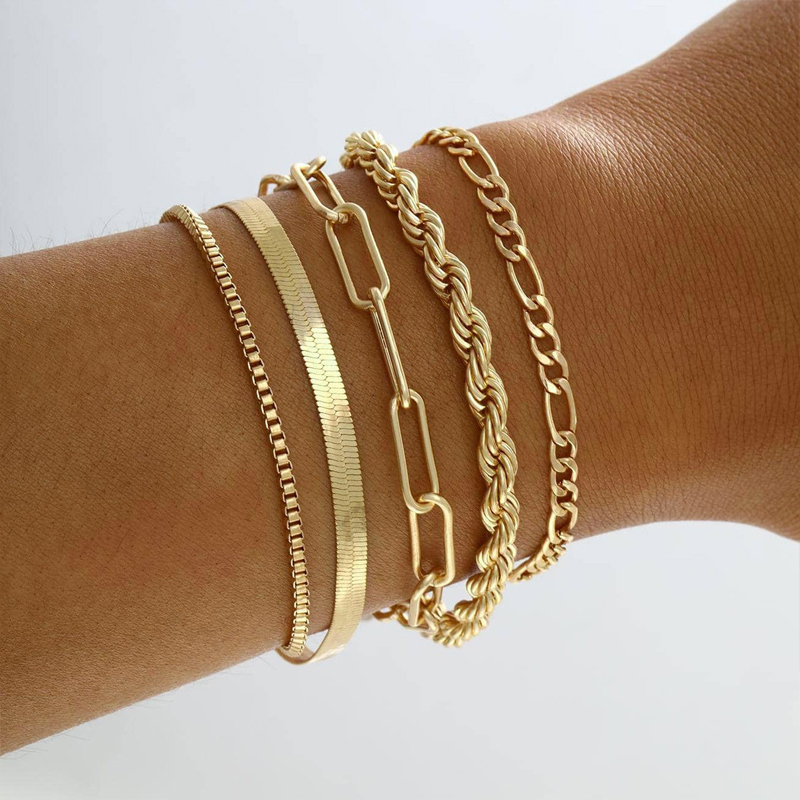 11 unids/set de pulseras de cadena giratoria bohemias para mujer, pulsera de eslabones cubanos ajustable de Color dorado Punk Vintage, de joyería de: Rodio plateado