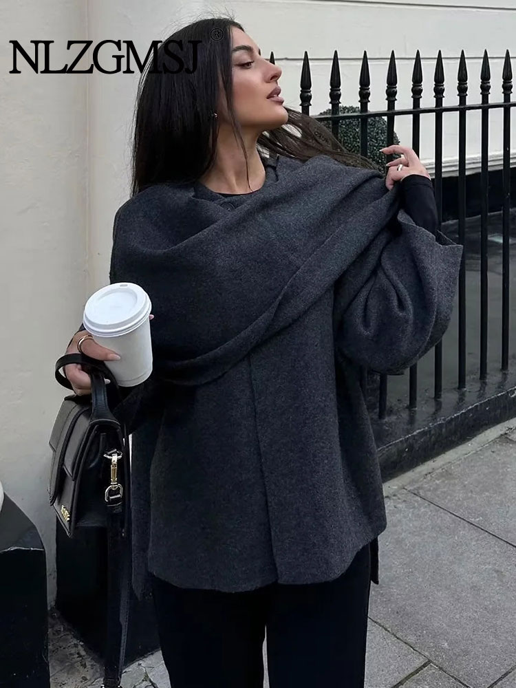 NLZG 2023 Inverno Femminile Sciarpa Cappotto A Maniche Lunghe Lavorato A Maglia Asimmetrica Giubbotti Per Le Donne Streetwear Causale Cappotti da Donna