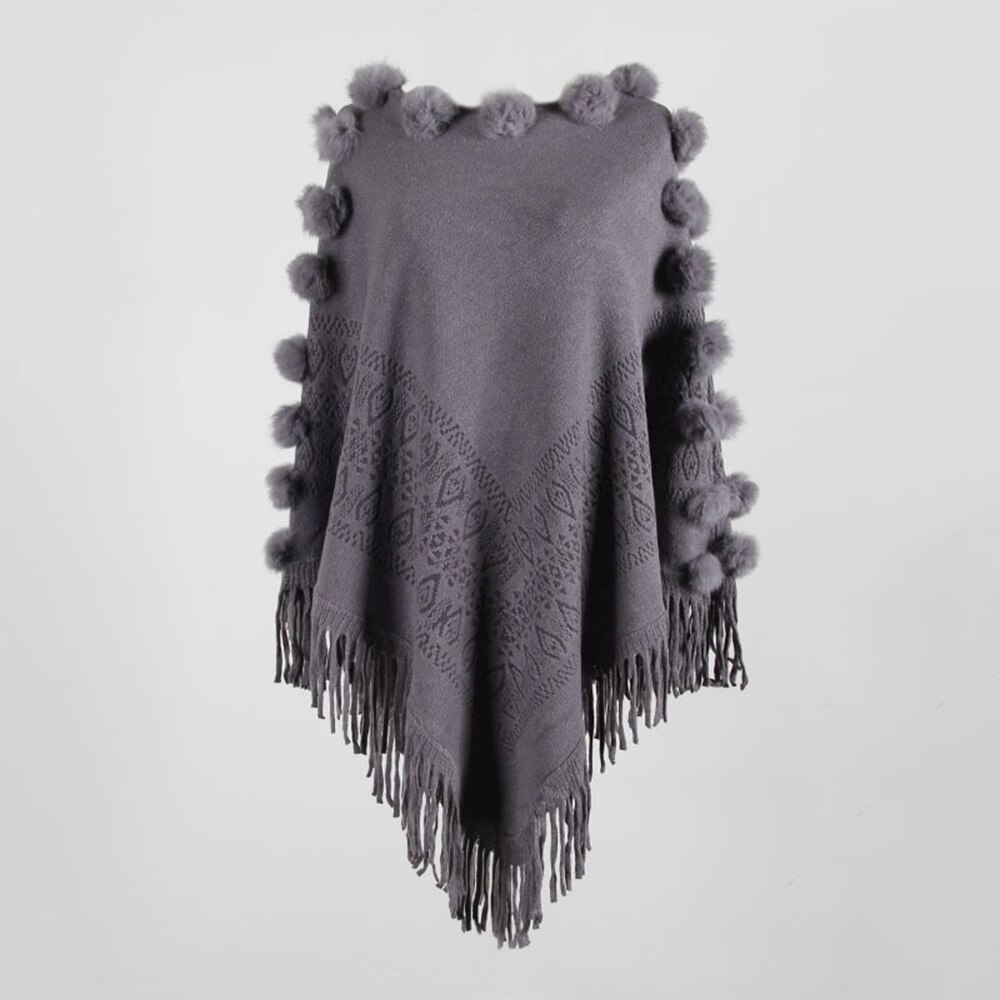 Kvinnor päls boll tofsar poncho tröjor enfärgad hel ärm stickade capes höst vinter lösa tröjor oregelbunden tröja mantel