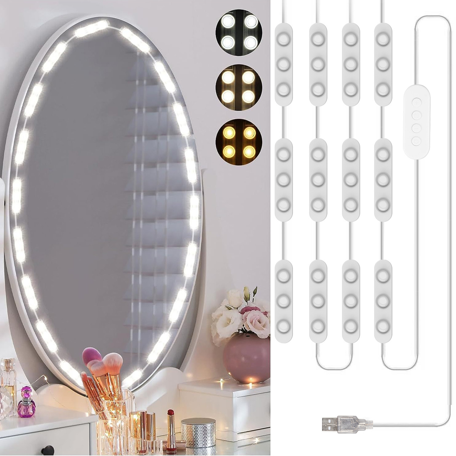 Makeup Mirror LED Light Bulbs Vanity Lights USB Bathroom Dressing Table Lighting Adjustable brightness and colour temperature