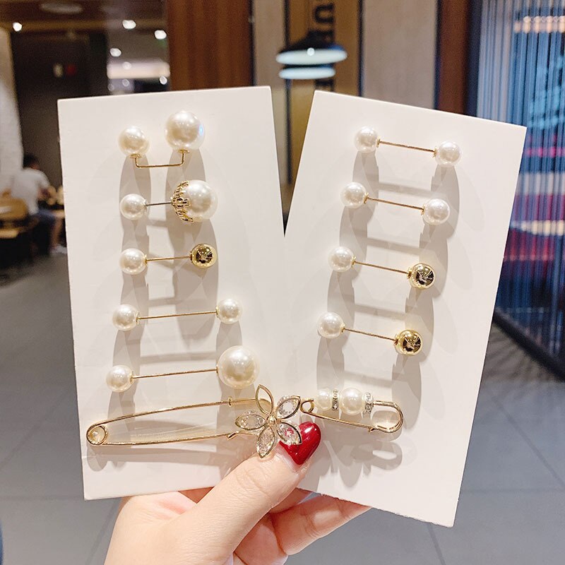 1 set parel broches spelden voor vrouwen jurk anti-reflectie strass decoratie gesp broche speld hijab spelden accessoires: 1 set 08