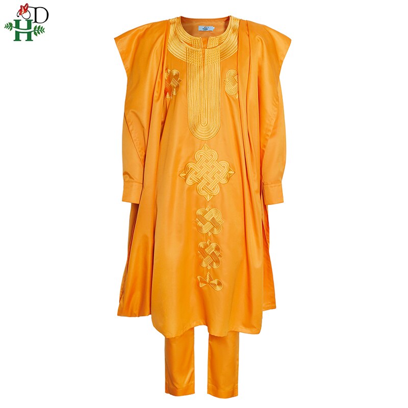 H & d 2021 nova roupa dos homens africanos agbada roupa kaftan wear 3 peças conjunto para o homem mangas compridas camisa ancara calça boubou terno: XXL
