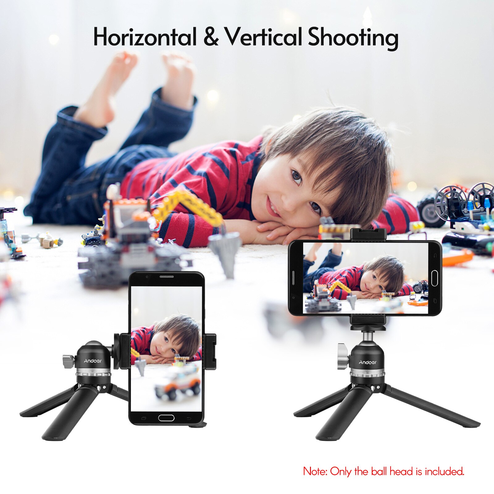 Andoer Compact Panorama Ballhead Tripod Mount Adapter 1/4 Inch Screw Connector Mini Ball Head for Camera Smartphone Video Record