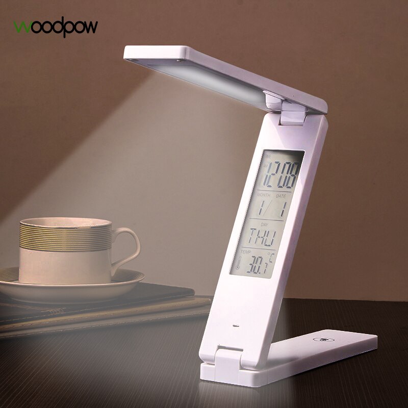 Woodpow LED USB 5V Folding Table Lamp Chargeable Desk Lamp Calendar Alarm Clock Book Lamp Eye Protection Portable Learning Lamp
