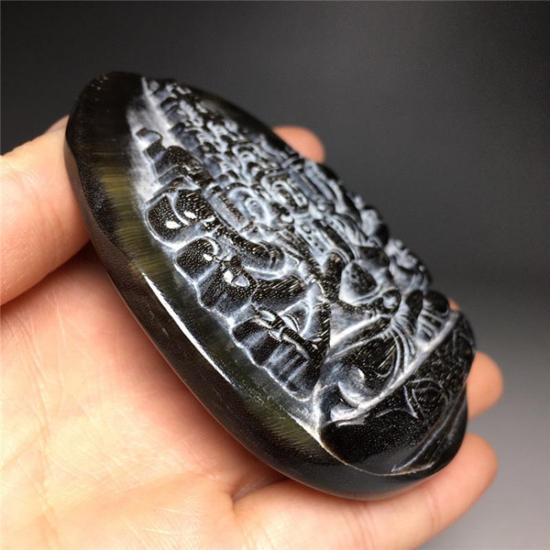 Cuerno de buey antiguo de China tallado a mano, Buda de mil manos, amuleto Guanyin Maitreya, estatua Feng Shui, decoración, colgante Ornamental