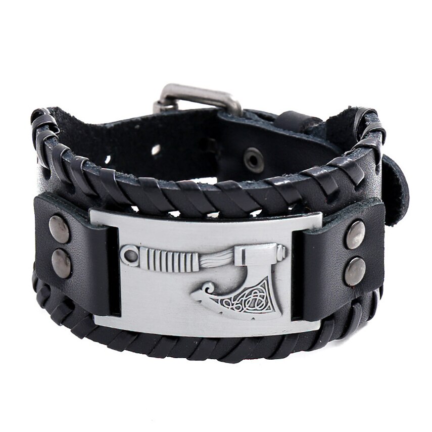 Adulto Medieval Cosplay pulsera de cuero Vintage Punk vikingo Ax guantelete pulsera brazalete Steampunk mediana edad Accesorios