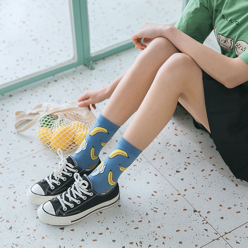 Dessin animé fruits coton chaussettes pastèque citron fraise banane avocat femmes chaussettes féminine Streetwear chaussettes été automne