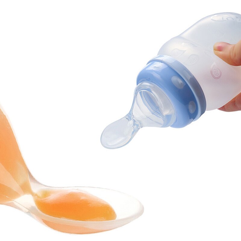 Baby Safty Feeding Bottle Dual Purpose Silicone Squeeze Rice Cereal Spoon Milk Bottle Baby Training Feeder Wide Mouth Bottle