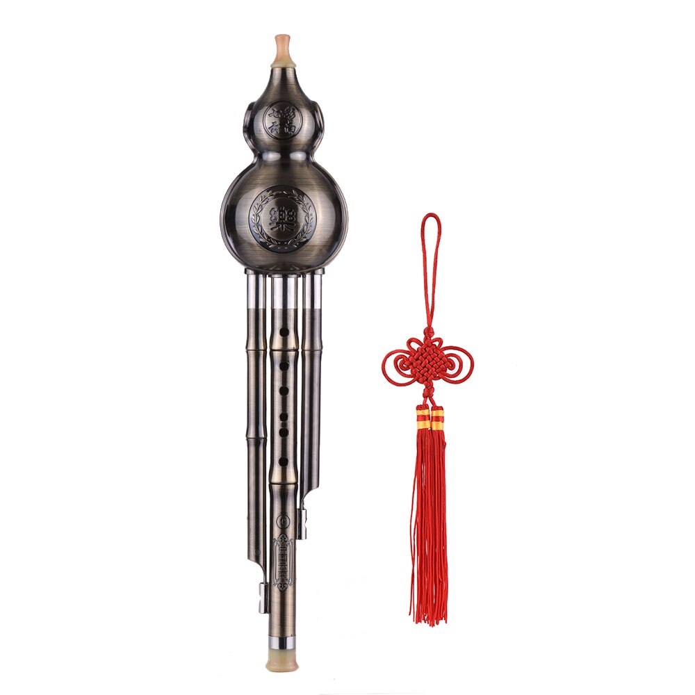 Hulusi-flauta de bambú tradicional china, instrumento de viento de madera, calabaza, Cucurbit, Material de aluminio étnico, chapado en cobre