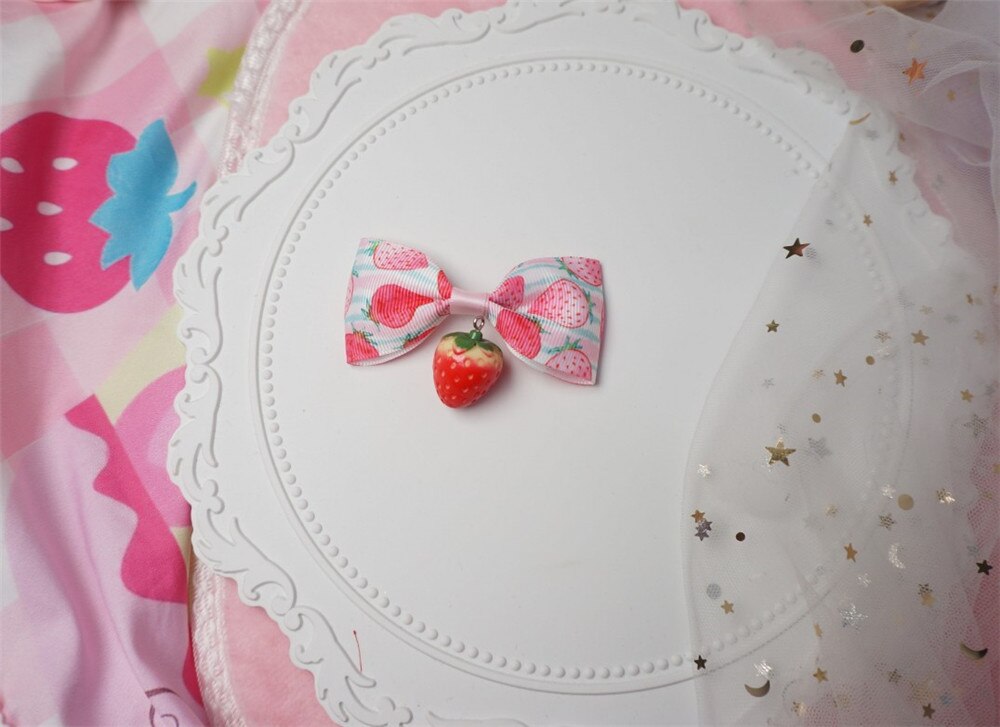 Horquilla de fresa dulce para niña y mujer, accesorios para el cabello de Lolita, a cuadros, lazo de encaje, pinza para el pelo de postre, D284: color 5