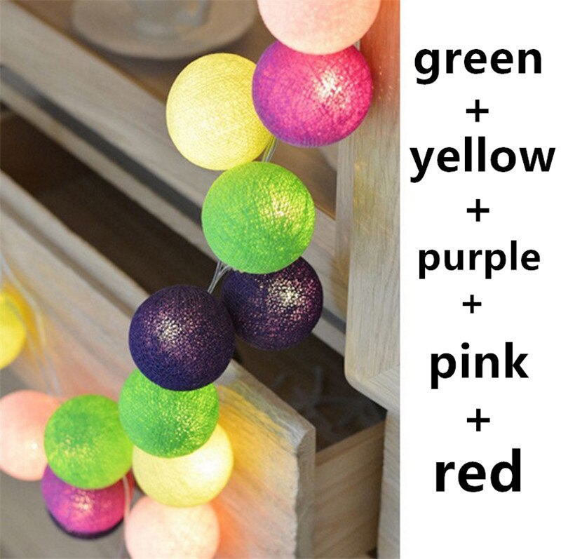 Wrumava 3 m 20 Globe Lichtslingers Batterij LED Guirlande Verlichting Warm Wit Thai LED Katoenen Bal Licht Chain Party Kerst lichten: multicolor / 3M 20LED