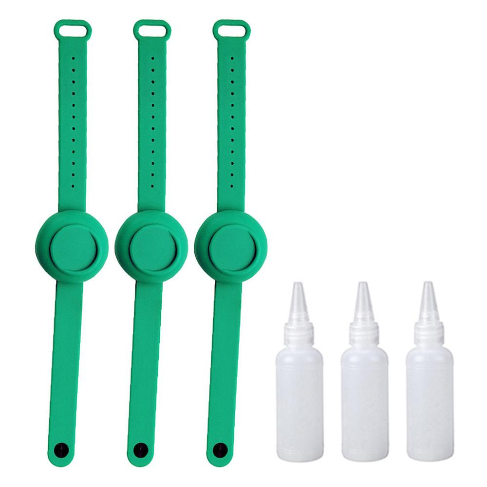 3PC disinfettante per le mani disinfettante braccialetto in Silicone braccialetto Dispenser per mani braccialetto indossabile distributore di gel idroalcollique: 3PC Green