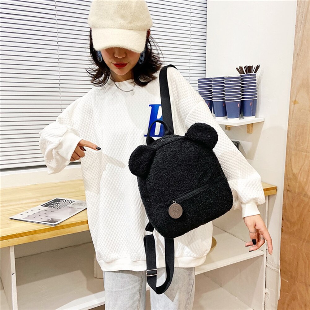 Casual Herfst Winter Lam Fleece Vrouwen Bagpack Schattige Beer Vormige Schouder Rugzak Draagbare Kinderen Reizen Winkelen Rugzakken