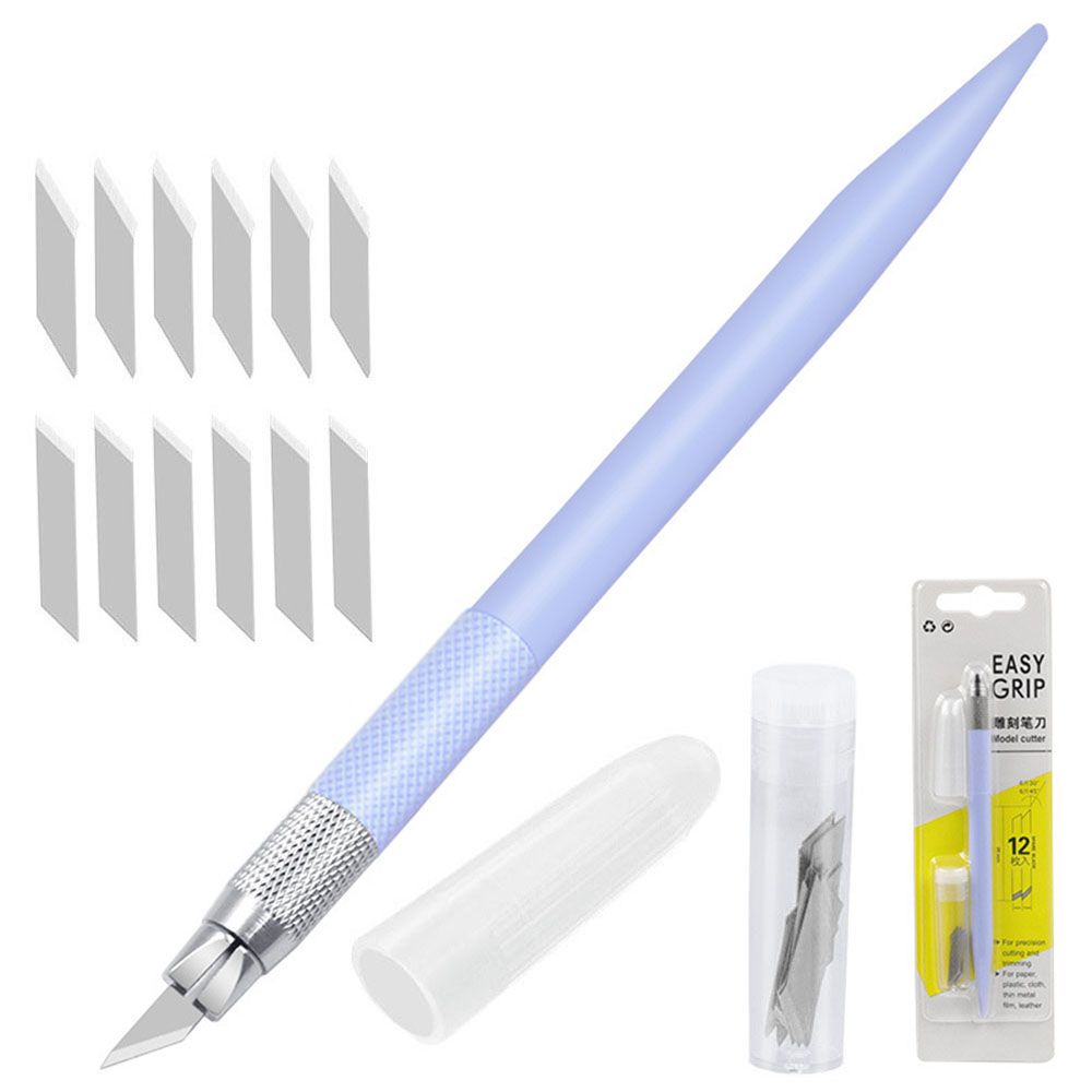 Blade Metal Handle Scalpel Knife Wood Paper Cutter Craft Pen Engraving Cutting Supplies DIY Stationery Utility Knife: blue