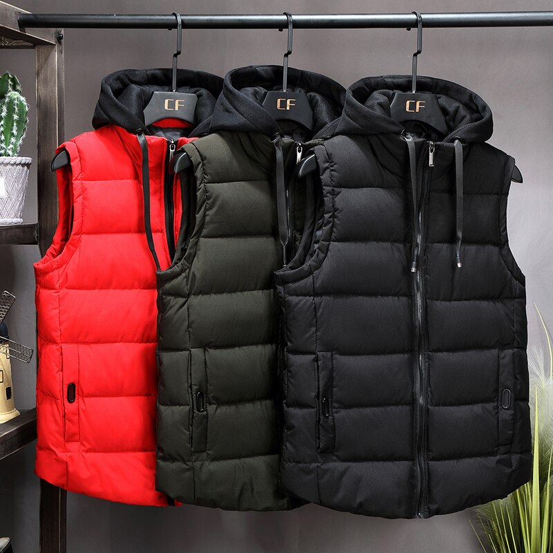 Winter Vest Mannen Warme Mouwloze Jassen Hooded Vest Mannen Hoed Toevallige Mannelijke Vest Jas Homme Vesten