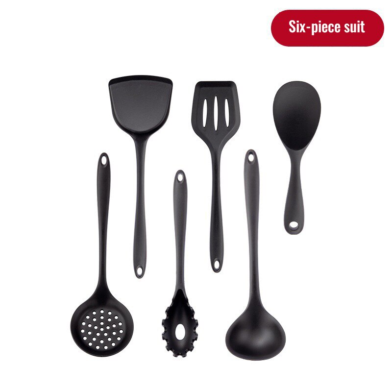 Black Silicone Kitchenware Set Utensils Cooking Tools Non-Stick Spatula Spoon Colander Baking Supplies Kinds Kitchen Tools: NJG009-6pcs