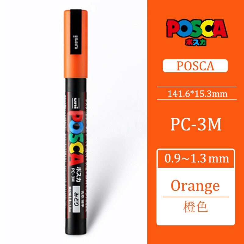 Uni Posca PC-3M 0,9-1,3mm Farbe Marker Stift Graffiti Wasser-basierend Farbige Marker Stifte dauerhaft Farbe Marker büro Schreibwaren: Orange PC-3M