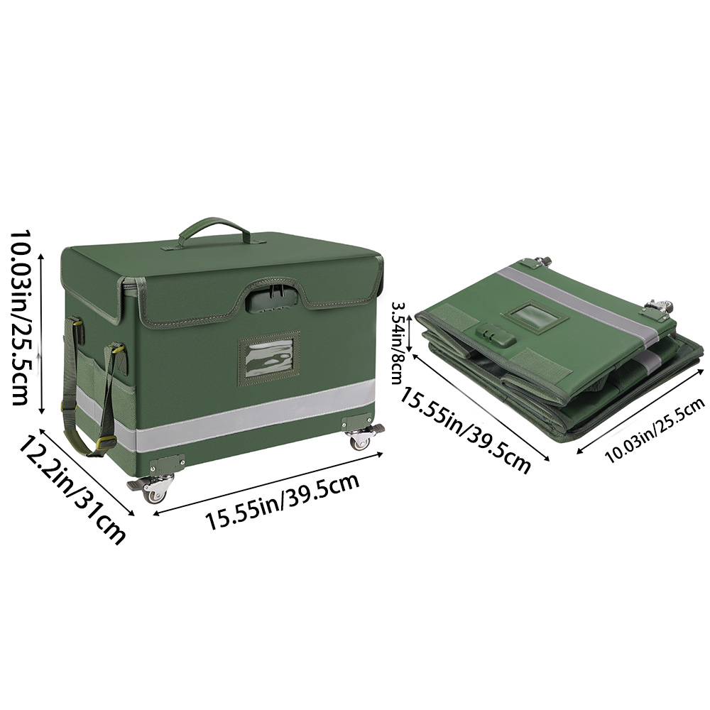 Fireproof File Box with Lock and Wheels - Waterproof File Safe, Foldable, Portable Office Home File Storage Box with Reflective