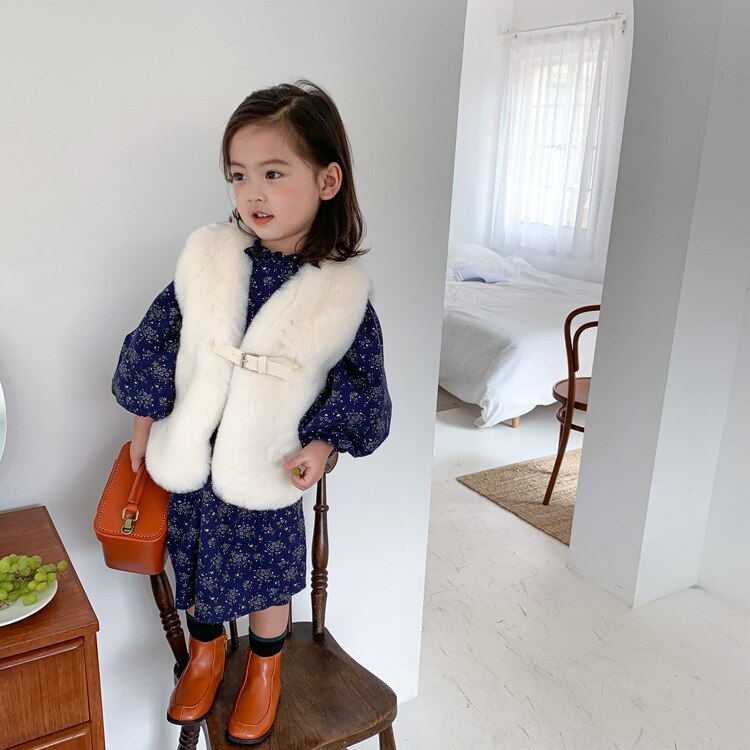 Efterår vinter imiteret pels blød ærmeløs vest til piger 1-6 år børn lang stil festfrakker