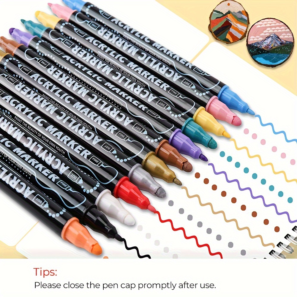 Dual Tip Acrylic Pens Markers, Double Tip Premium Acrylic Markers, Acrylic Markers for DIY Crafts Making Art Supplies