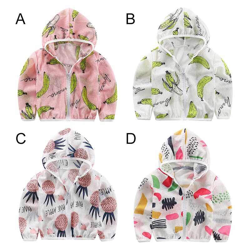 Kids Sun Protection Clothing Coat Unisex Cartoon Print UV Protection Quick Dry Thin Jacket with Hooded Zipper Baby Coat