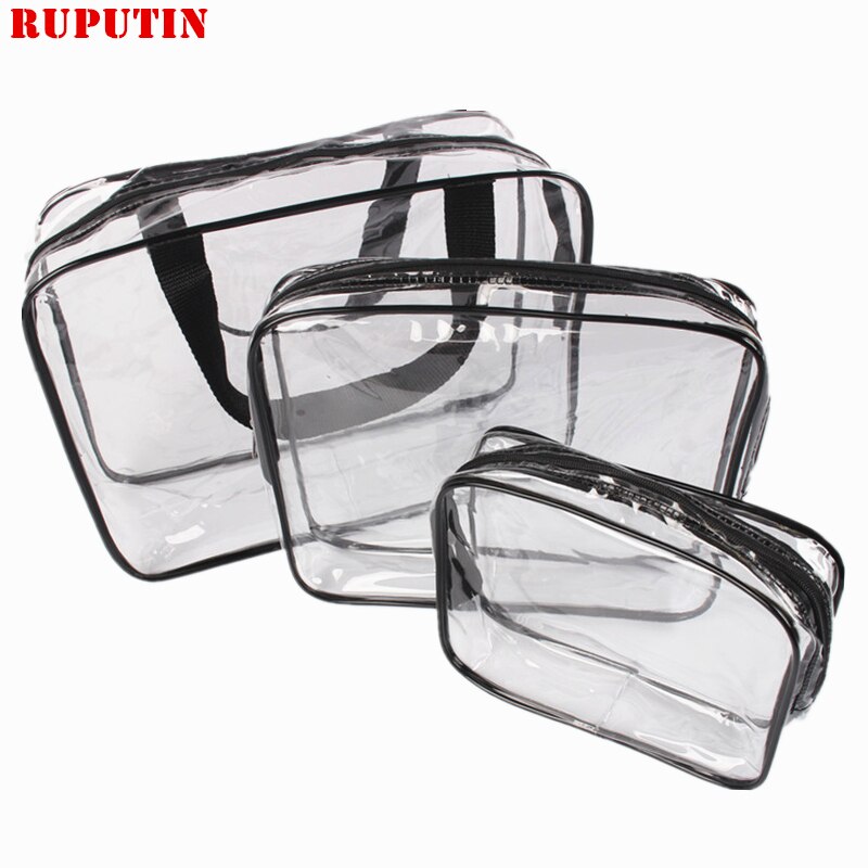 Ruputin 3 stuks/set transparante dames cosmetische tas pvc reisorganizer tas rits make-up tas badkamer waterdichte waszakken