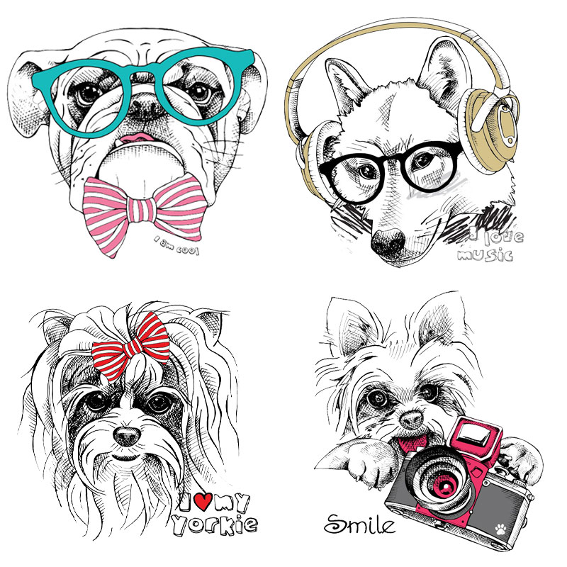 Leuke Dieren Hond Warmteoverdracht Stickers Ijzer Op Patches Thermo Transfer Voor Kleding Decor Badges Zegt T-shirt Wasbare Print E