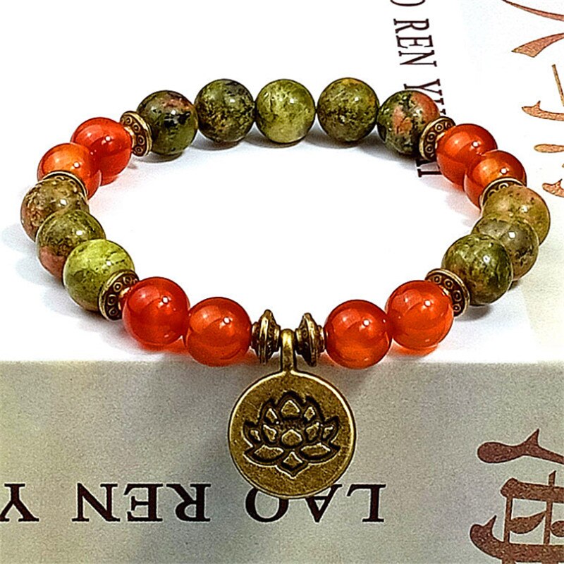 Pingente de pedra mala cristal lotus om j-asper, conjunto de pulseira para homens e mulheres, medesembaraçação yoga pulseira 2 pc