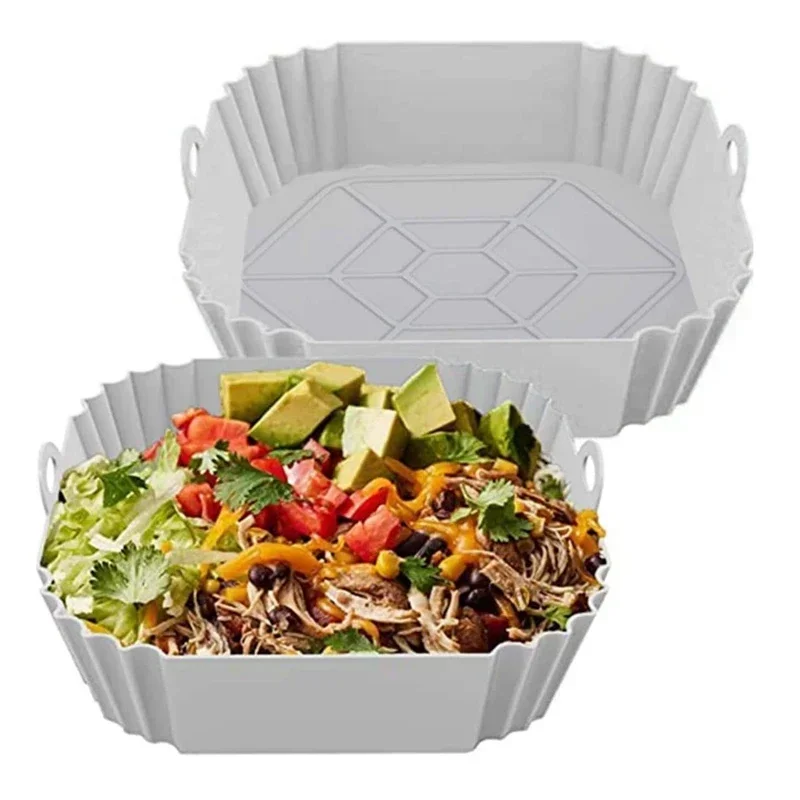 Silicone Air Fryer Pot Bandeja com Alça, Panela Quadrada, Forro Reutilizável, Acessórios de Cozinha, 1Pc: Transparente