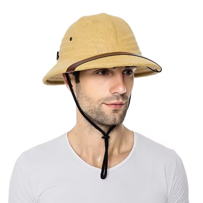 Sombrero de paja estilo Vietnam para adultos, casco de explorador británico, sombreros de sol de cubo de barco de verano