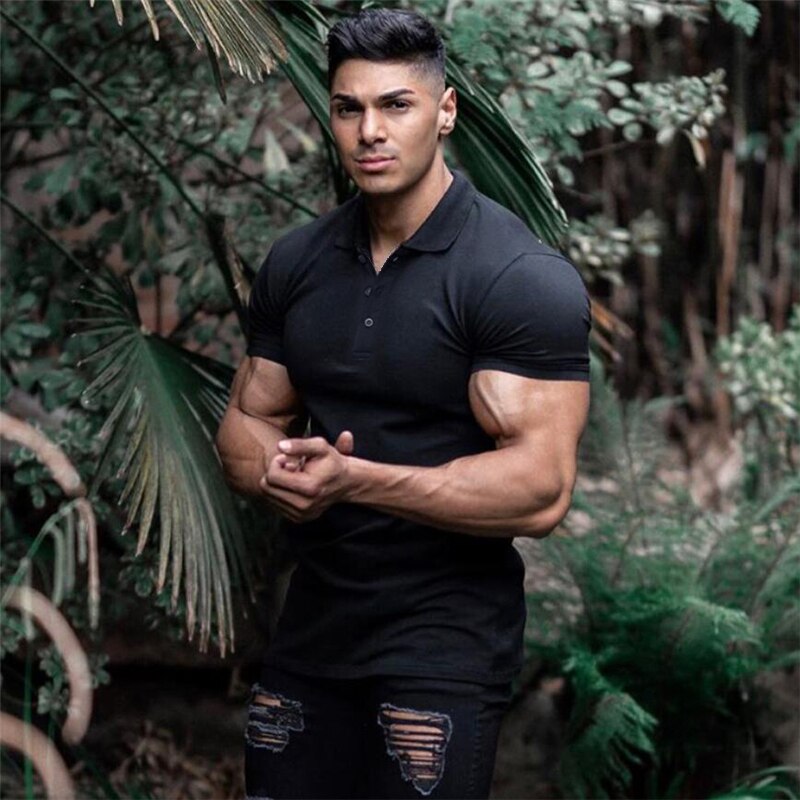 Running T-shirt Men Sports Short Sleeve Polo Shirts Summer Slim Fit Turn Collar Gym Bodybuilding Fitness Polo Shirt plus size