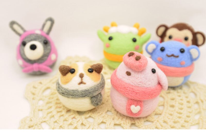1Pcs Cute Animal Pets Needle Wool Felt kits Handmade Toy Doll Wool Felt Poked Kitting Non-Finished DIY Wool Felting Package