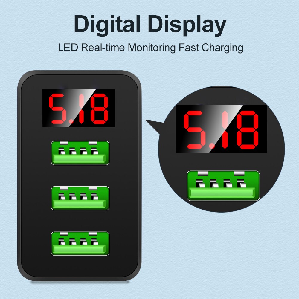 3 Ports USB Charger Quick Charge 3.0 EU US Plug LED Display Fast Charging Smart Mobile Phone Charger For iPhone Samsung Xiaomi