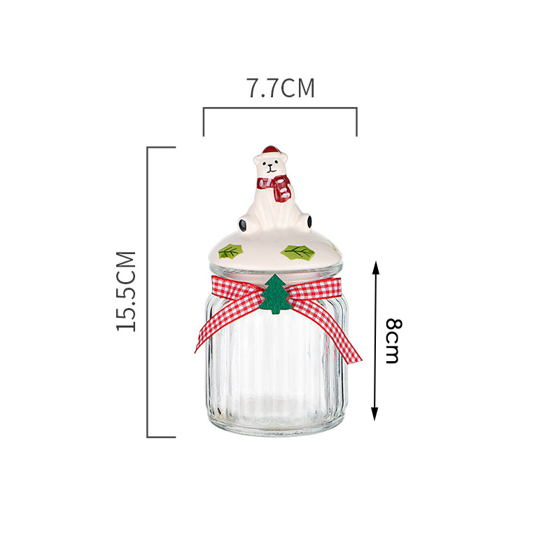 Christmas Glass Storage Jars with Cute Ceramic Lid Airtight Candy Nuts Storage Container Sealed Canisters Pantry Food Organizer: Bear Small