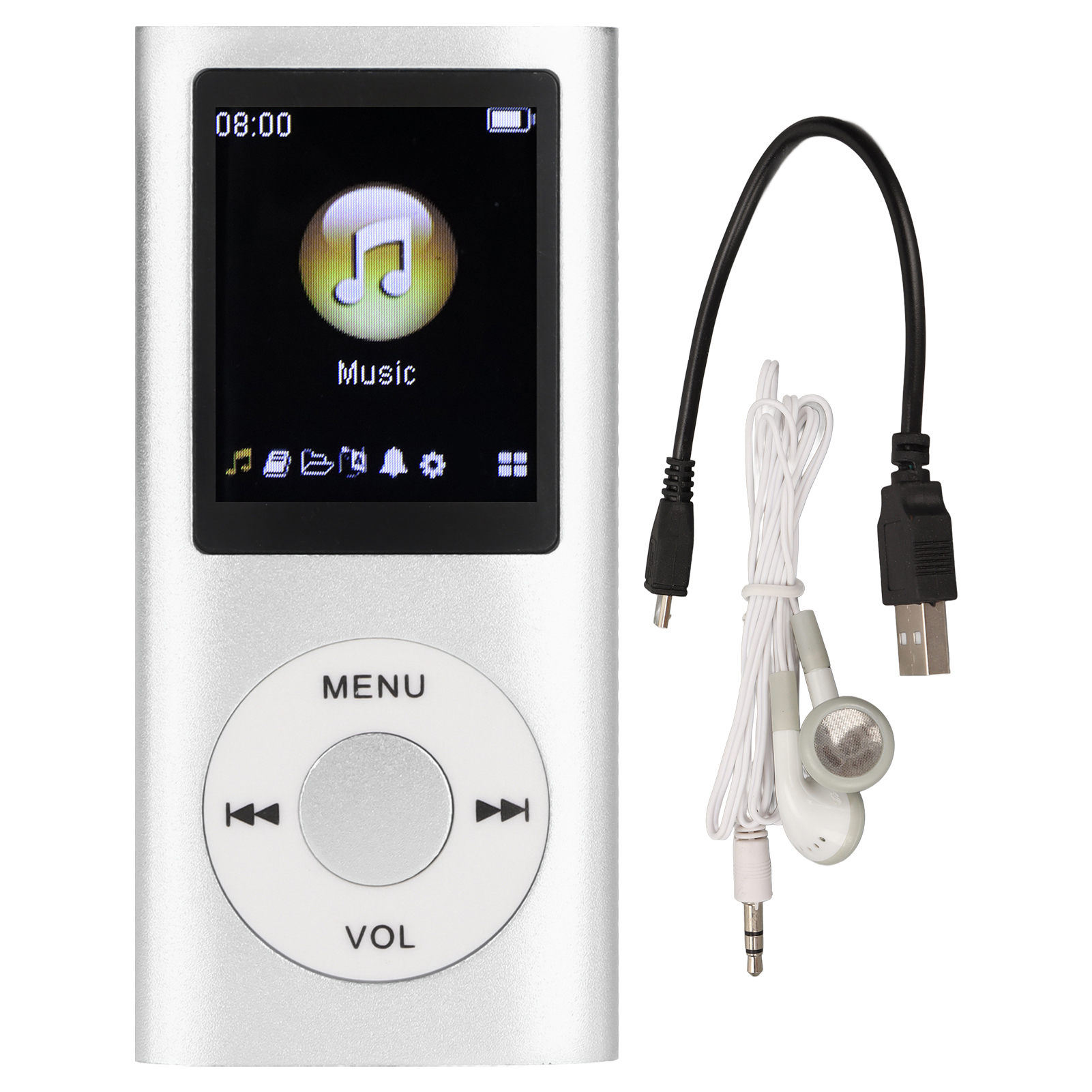 Mini Lettore MP3 con Schermo LCD da 1,8 Pollici, Audio Lossless, Portatile per Corsa, Palestra, Sport, Supporto Scheda TF da 16GB: BIANCO
