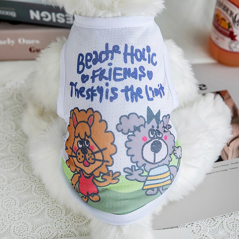 Ropa de verano de seda de hielo para mascotas, chaleco transpirable con estampado de dibujos animados de animales, para gatos, Yorkshire, cachorro