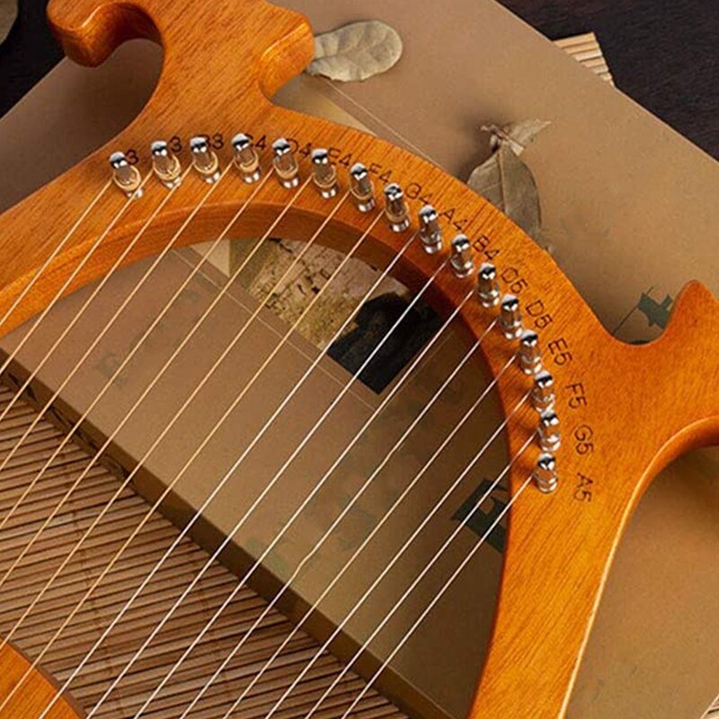 Lyre harp, cordas de madeira sólida, 16 cordas, mogno, lyre, harp com chave de ajuste para iniciantes de música