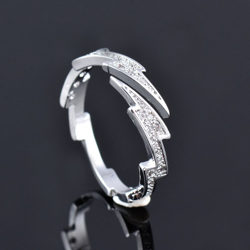 SINLEERY Einzigartige Blitz Ringe Für Frauen Einstellbare Größe blendend Zirkonia Rose Gold Farbe Schmuck Jz460 SSH: Weiß Gold plattiert