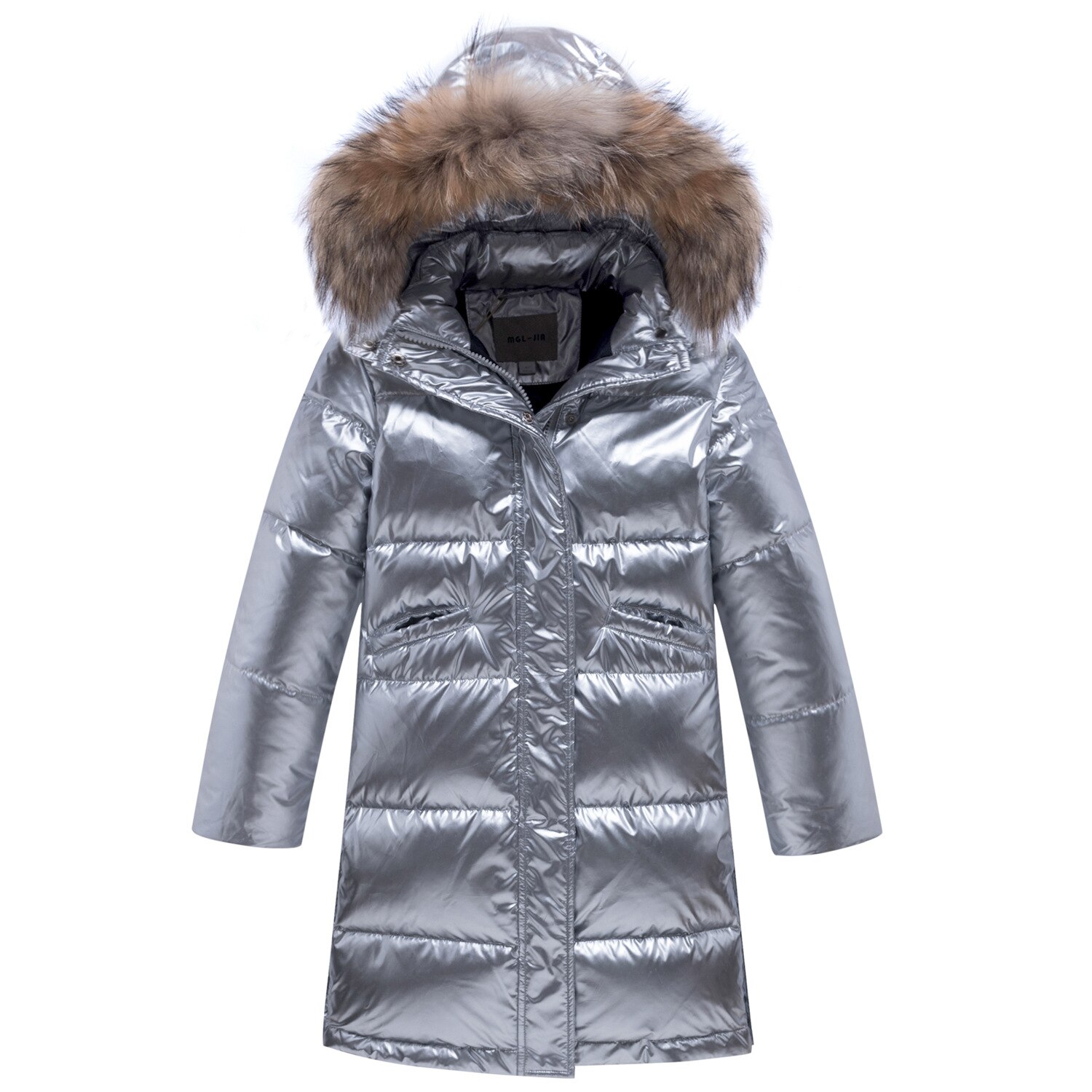 Boys Jackets Children Winter Kids Snow Duck Down Coat Bright Color Wind Proof Long Style Big Fur With Hooder Teenage Clothes: 10T